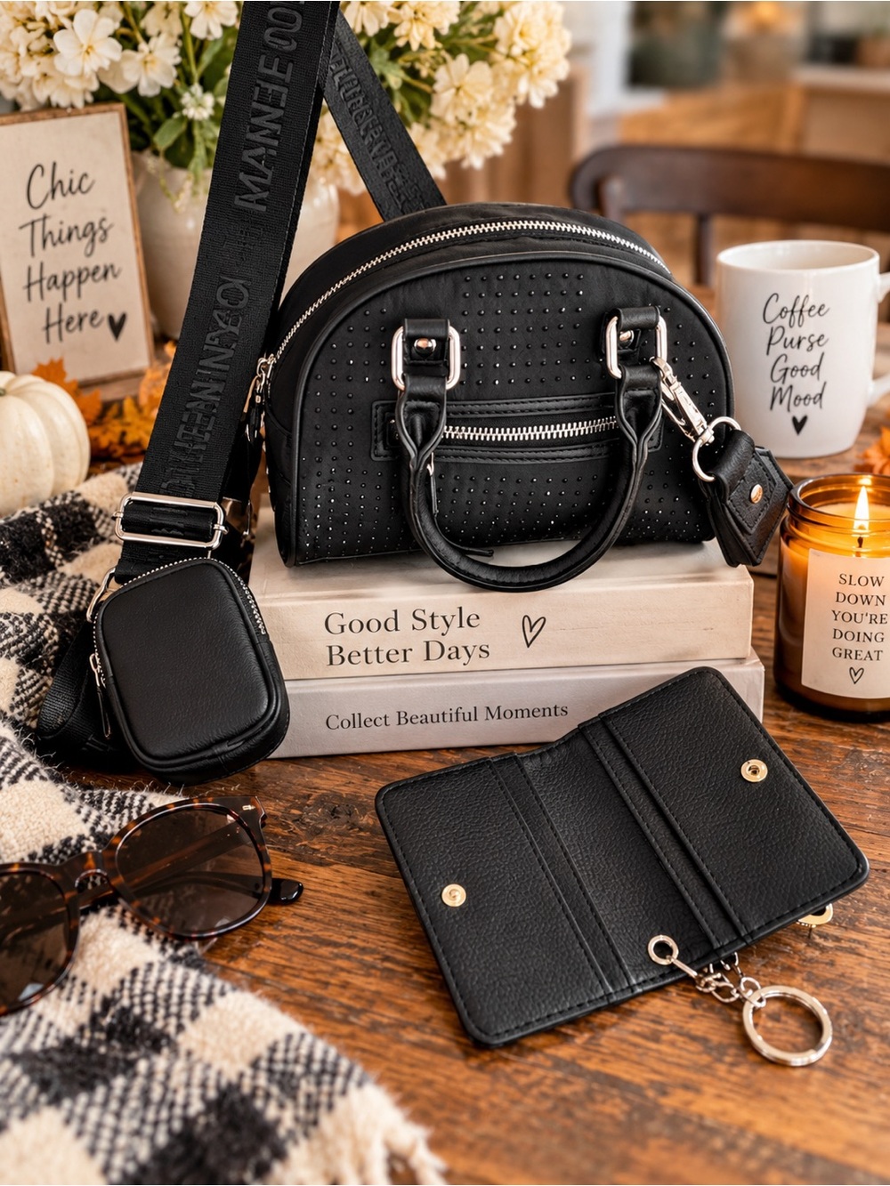 Madden NYC Perforated Studded Crossbody Bag Set of 4 and Steve Madden Wallet